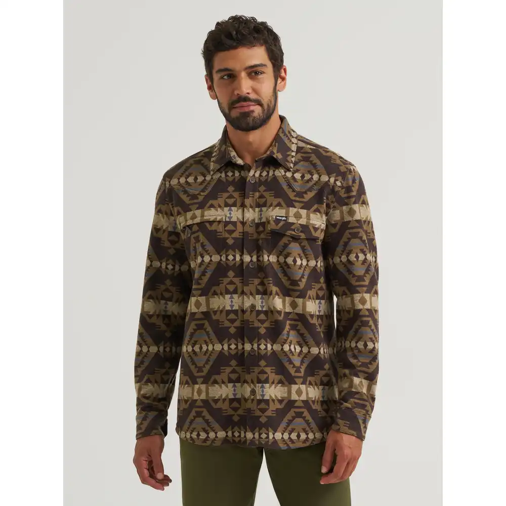 wrangler all terrain gear men's blanket shirt jacket - brown