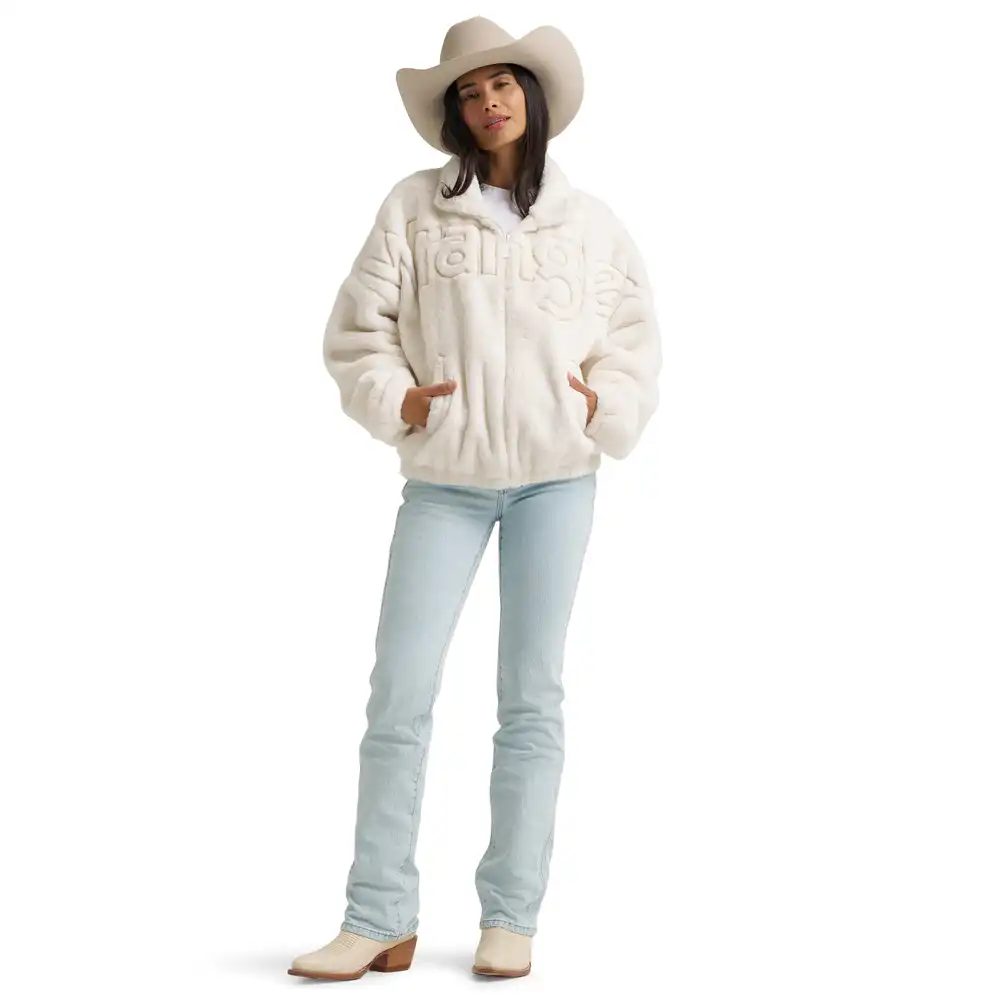 women's wrangler open range faux fur jacket - white