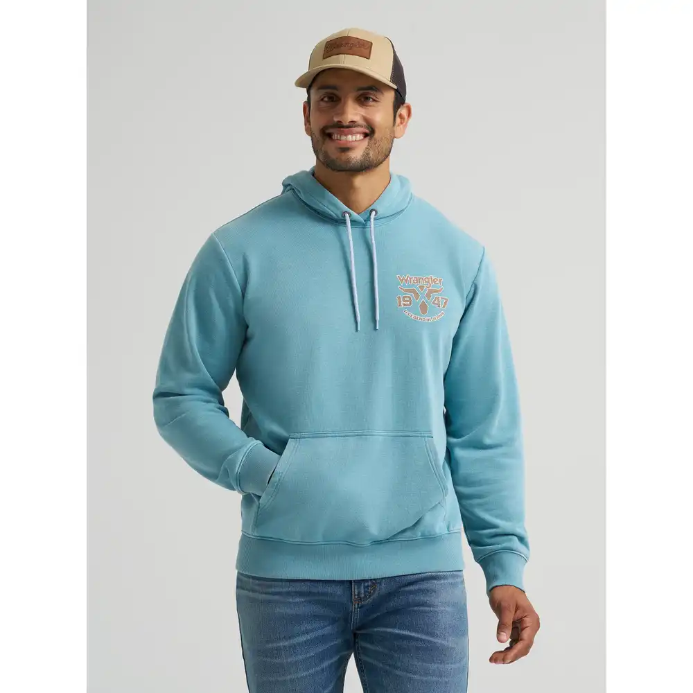 men's wrangler legends back graphic pullover hoodie - adriatic blue