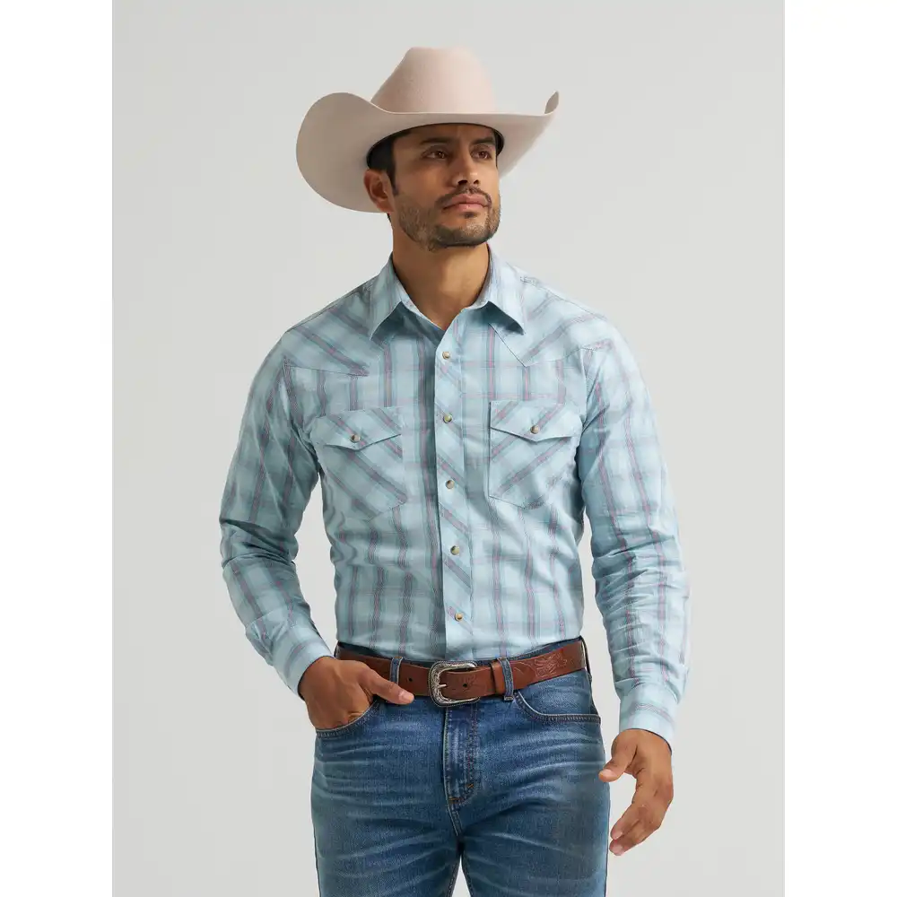 men's 20x® competition advanced comfort long sleeve two pocket western snap shirt - forget me blue