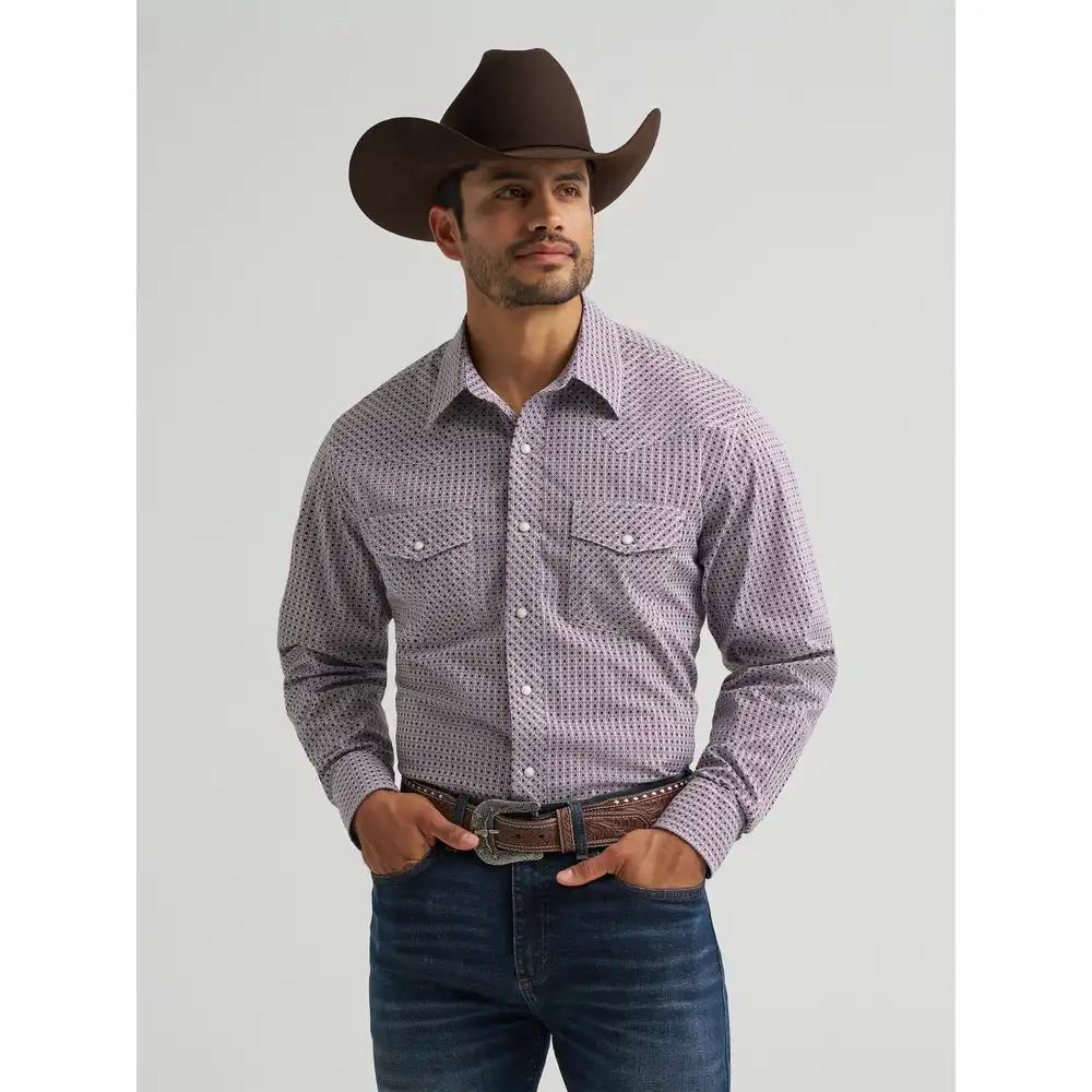 men's 20x® competition advanced comfort long sleeve two pocket western snap shirt - plum latice