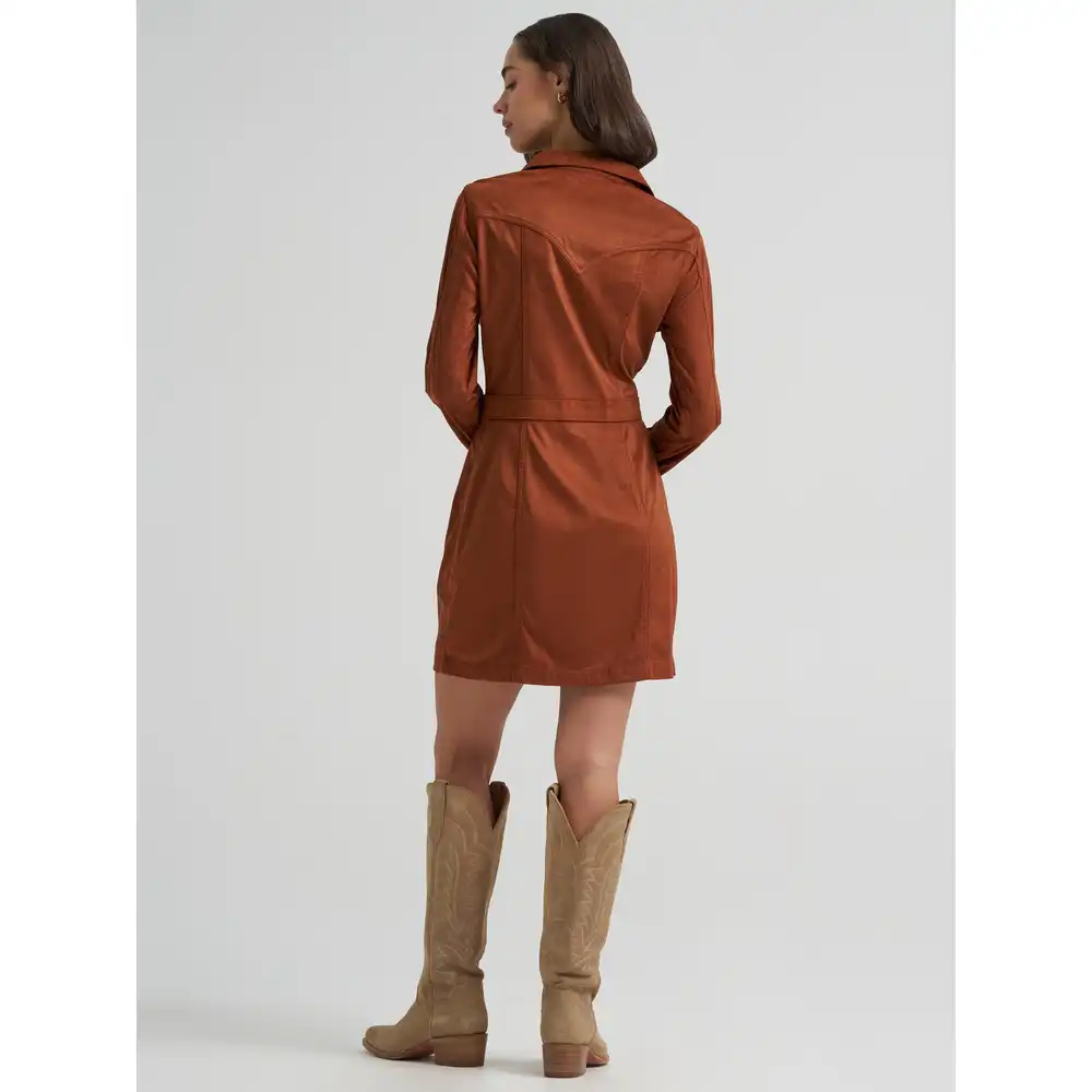 women's wrangler sueded western snap shirt dress