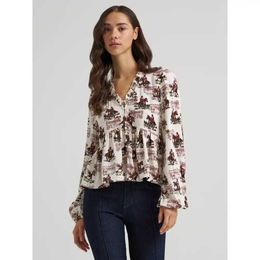 women's wrangler ranch print juliet blouse
