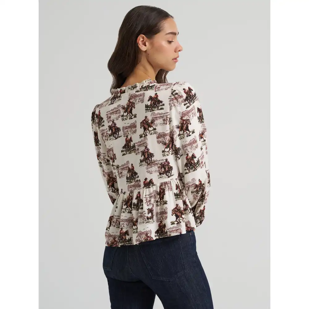 women's wrangler ranch print juliet blouse