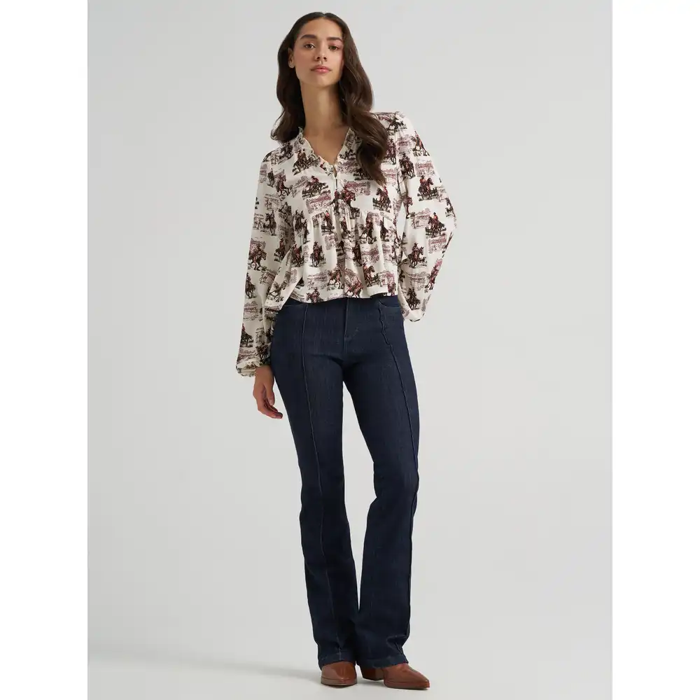 women's wrangler ranch print juliet blouse