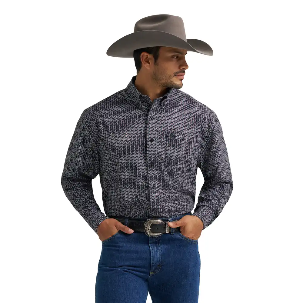 wrangler® george strait™ performance button down shirt - black paisley