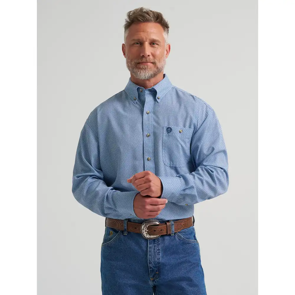 wrangler® george strait™ performance button down shirt - blue fan