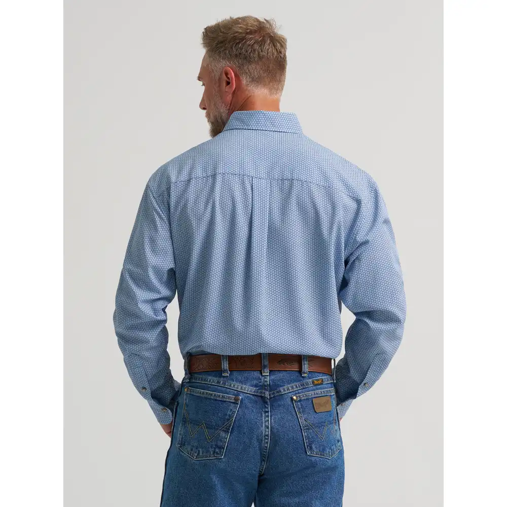 wrangler® george strait™ performance button down shirt - blue fan