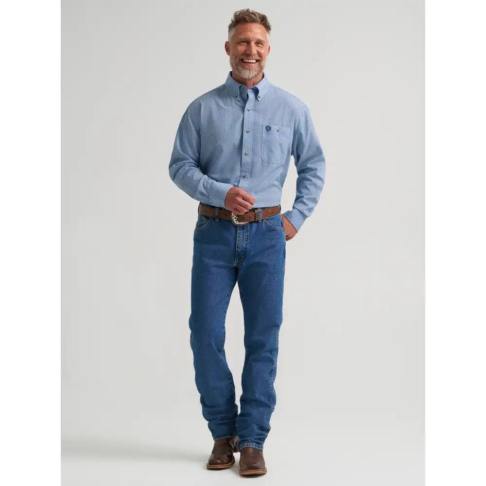 wrangler® george strait™ performance button down shirt - blue fan