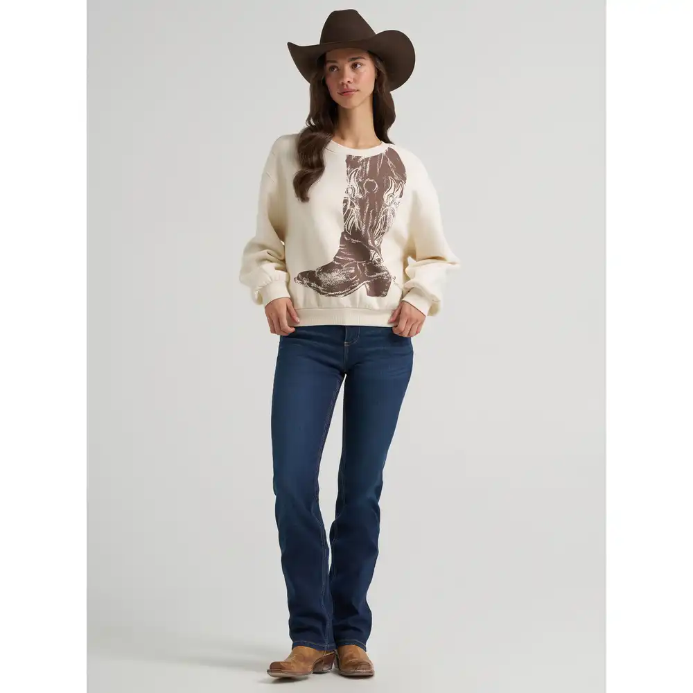 women's wrangler boot graphic pullover - cream