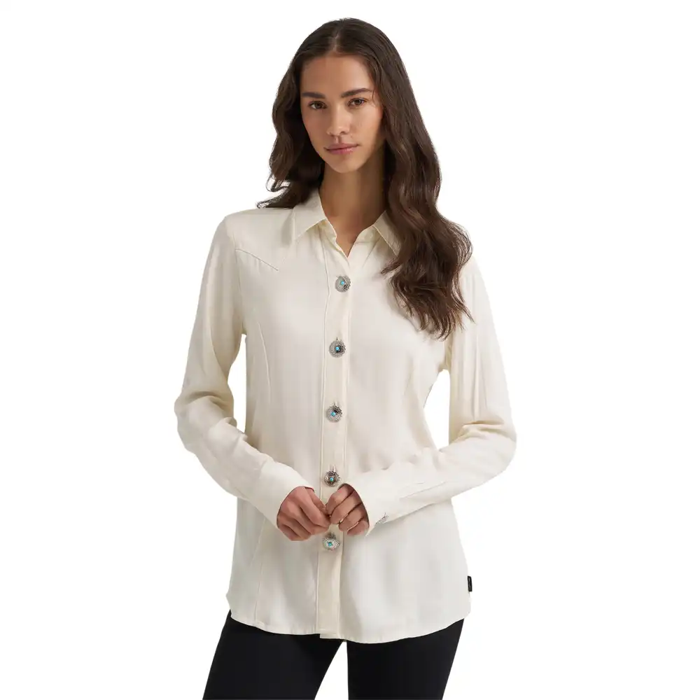 women's slim concho button shirt - white