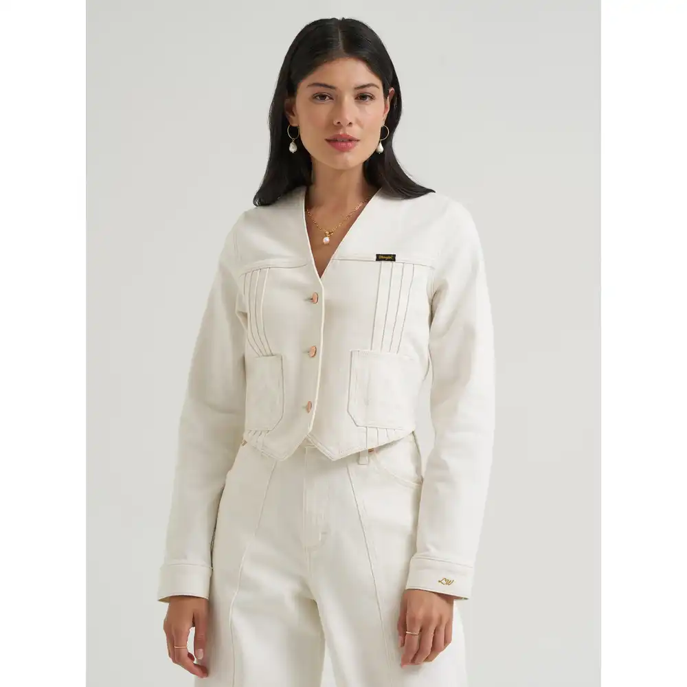 lainey wilson x wrangler pleated tour denim top - pearl white