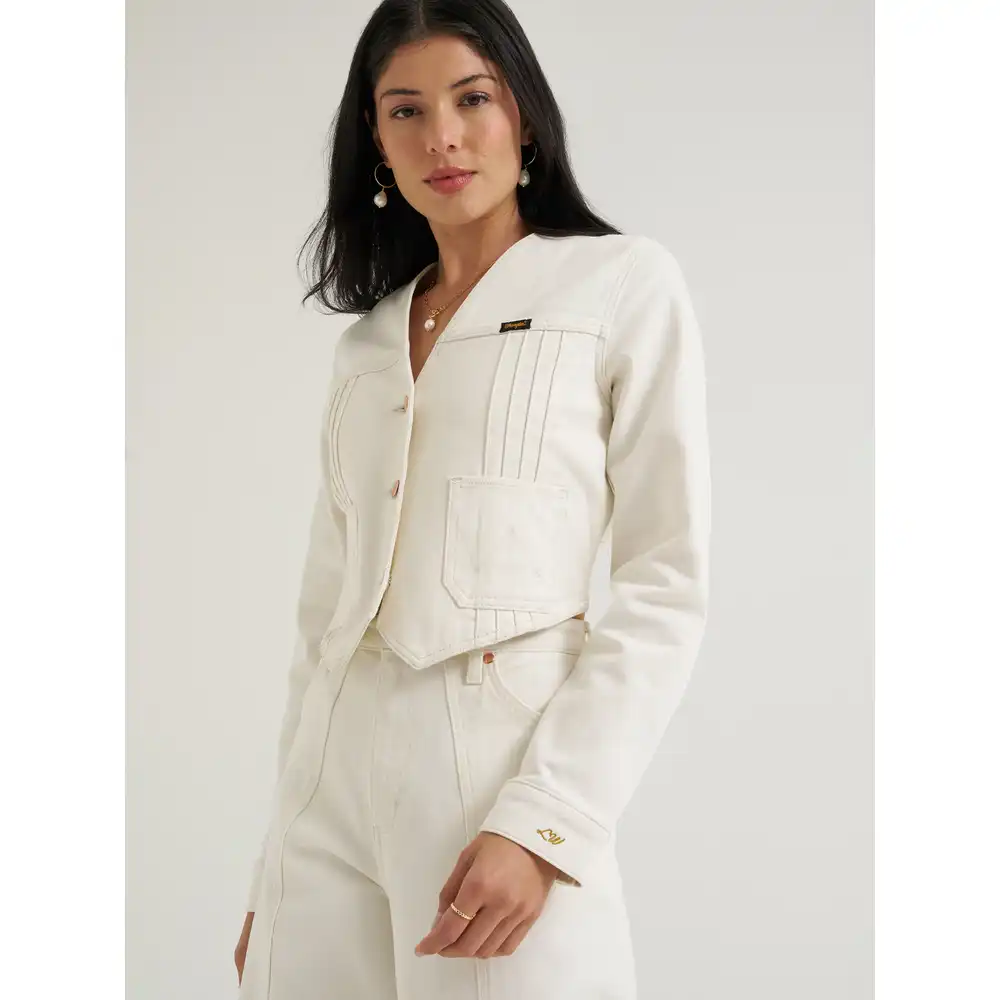 lainey wilson x wrangler pleated tour denim top - pearl white