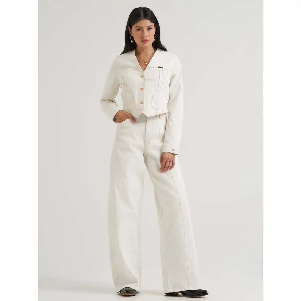 lainey wilson x wrangler pleated tour denim top - pearl white