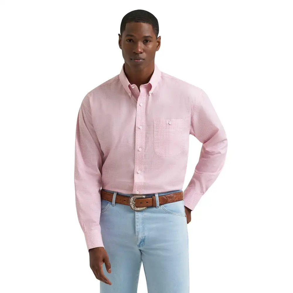 men's wrangler bucking cancer button down shirt - pale pink