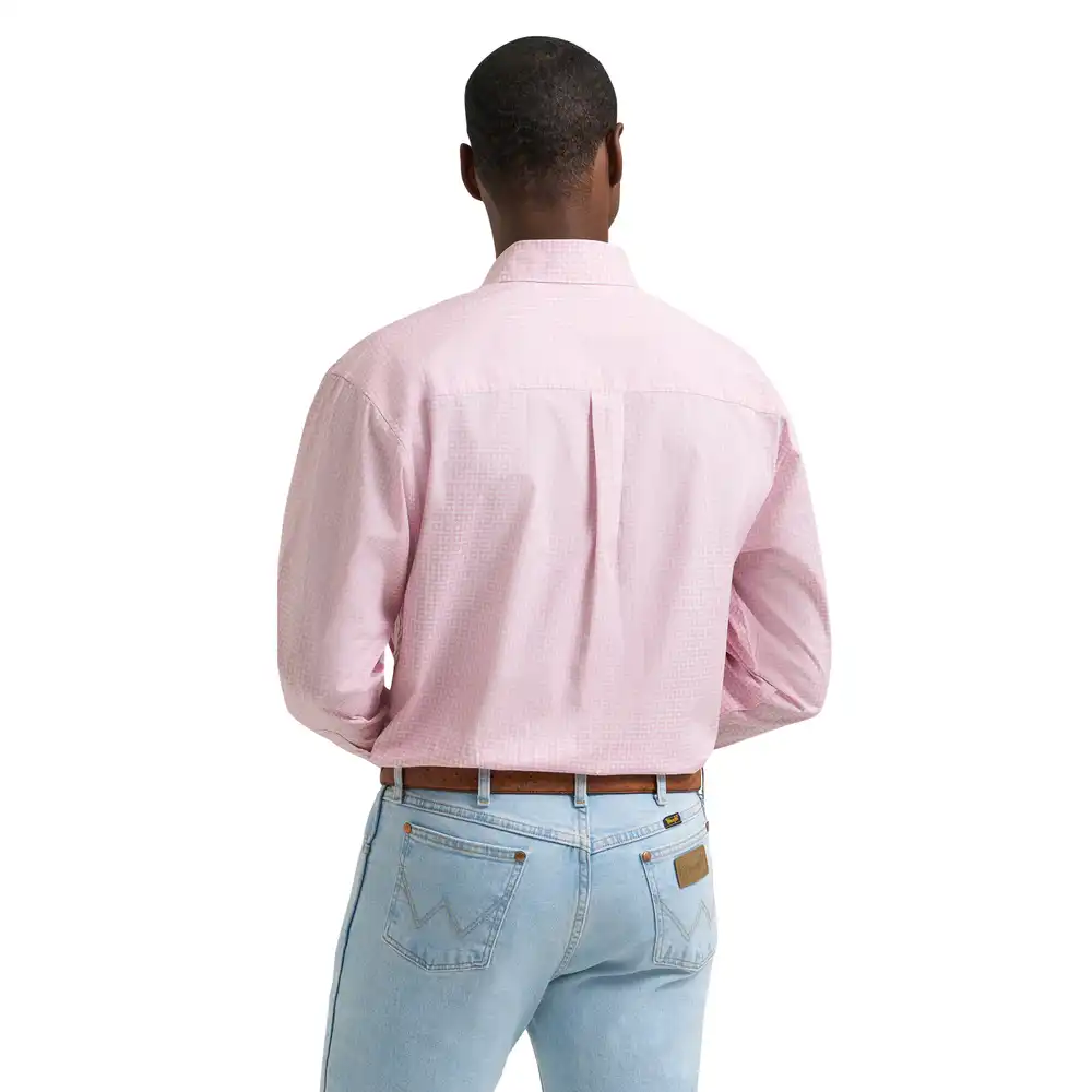 men's wrangler bucking cancer button down shirt - pale pink