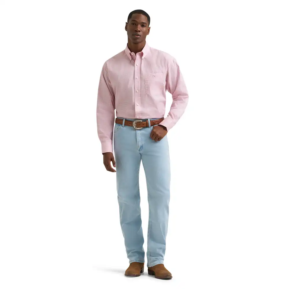 men's wrangler bucking cancer button down shirt - pale pink