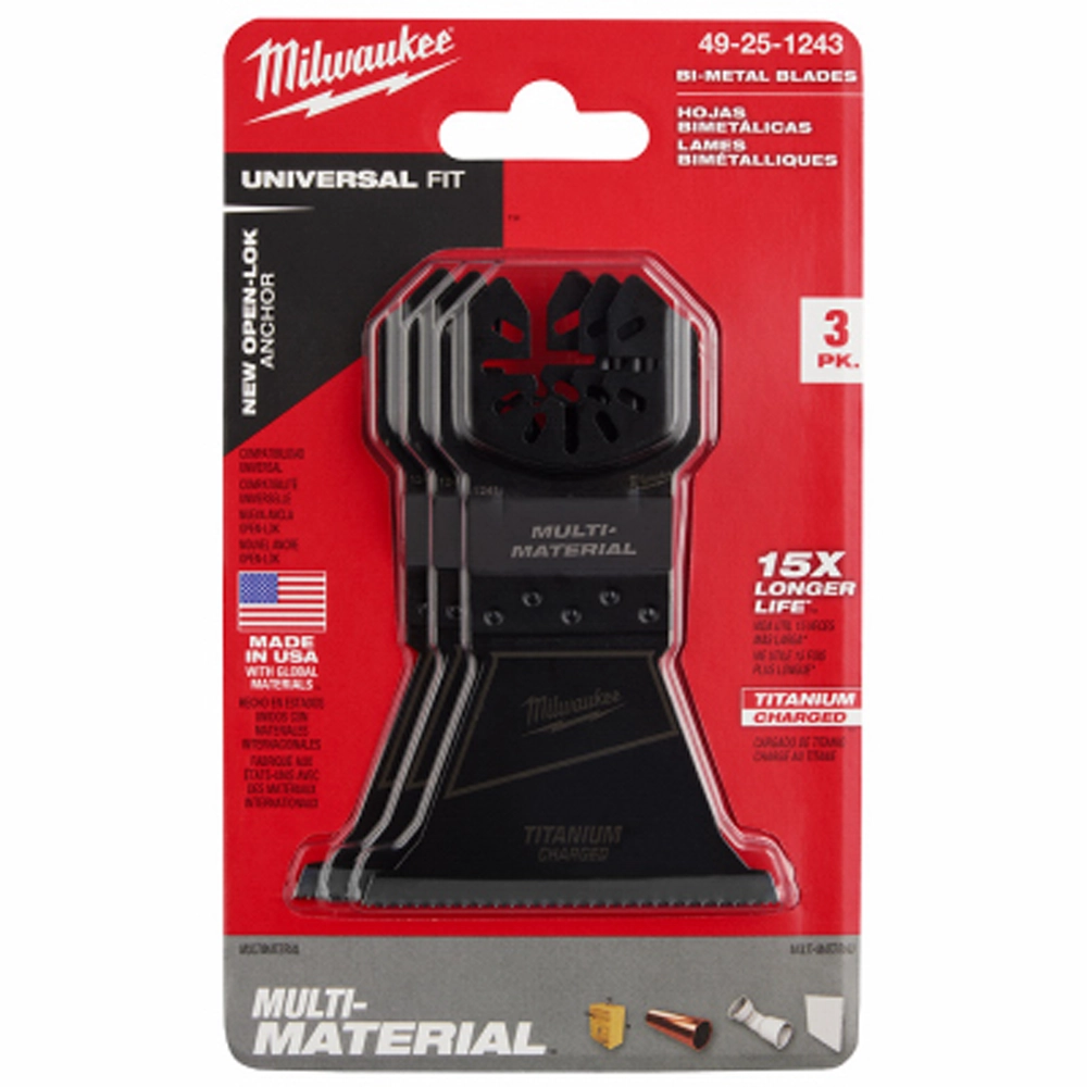 Open-Lok Oscillating Multi-Tool Blade, Titanium Charged Bi-Metal, 3-Pack.