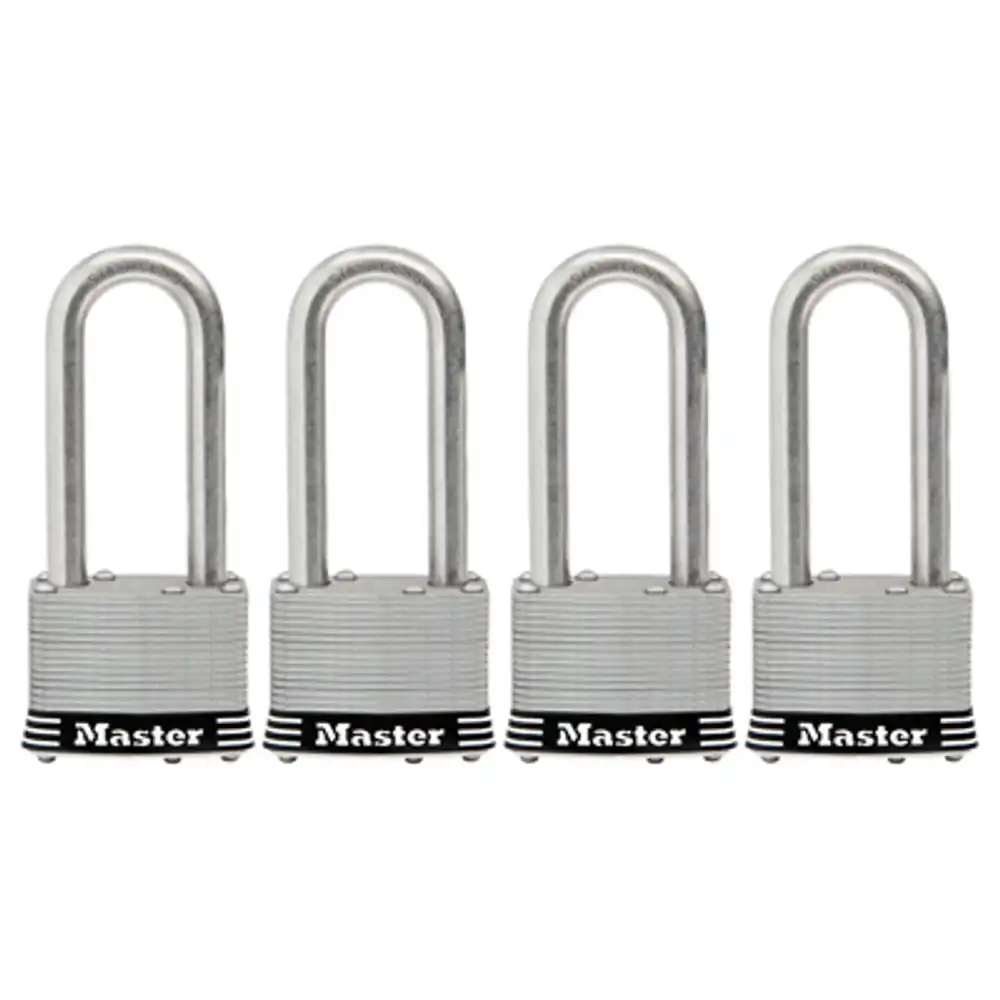 keyed laminated padlocks, stainless steel, 2-in., 2.5-in. long shackle, 4-ct.