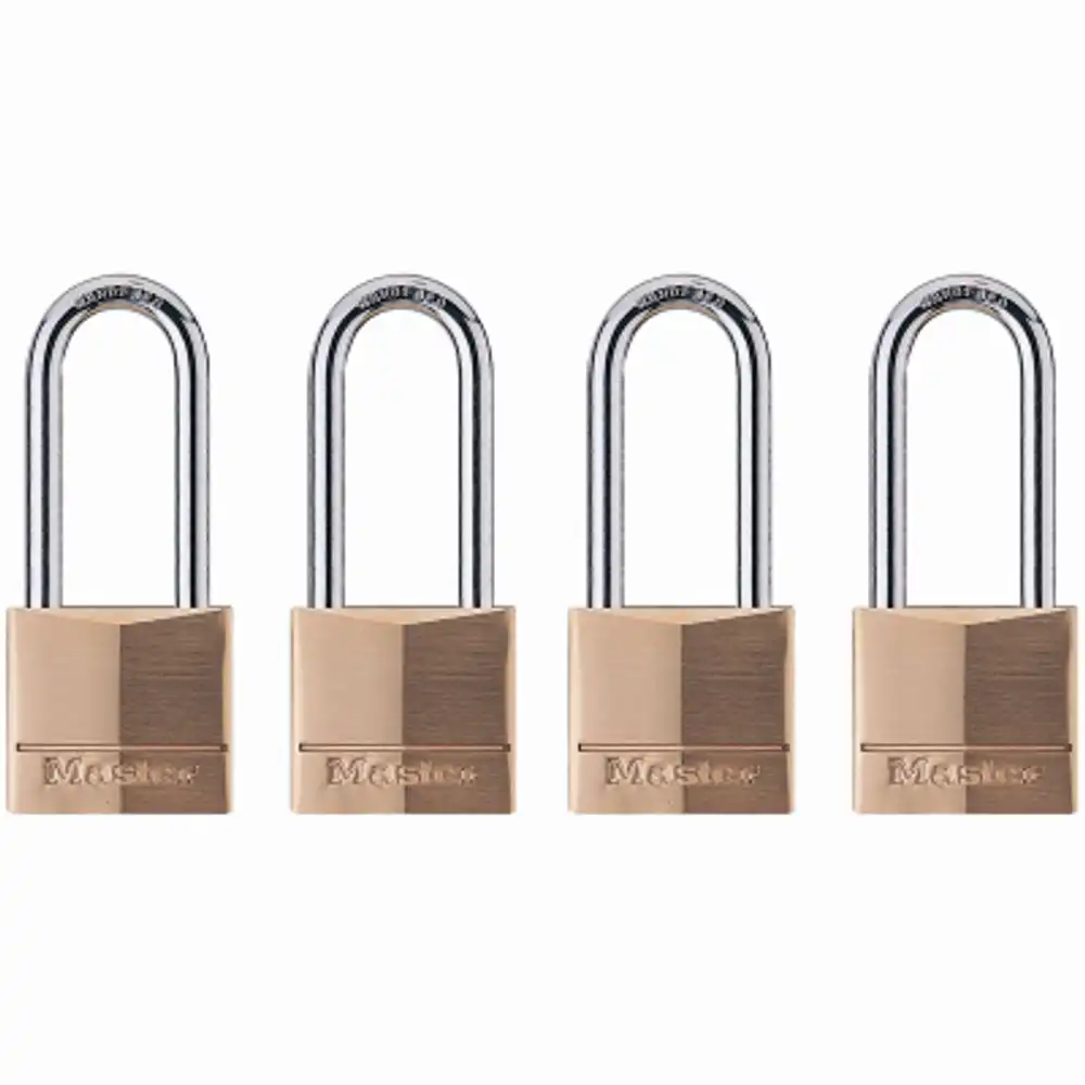 solid-brass keyed-alike padlocks, long shackle, 4-pack, 1-9/16 in.