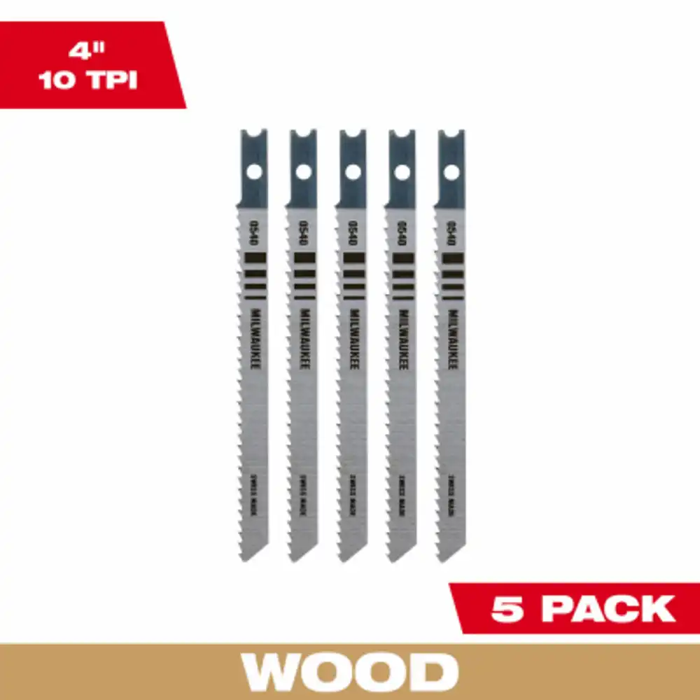 wood jig saw blades, t shank, high carbon steel, 10 tpi, 4 in., 5-pk.