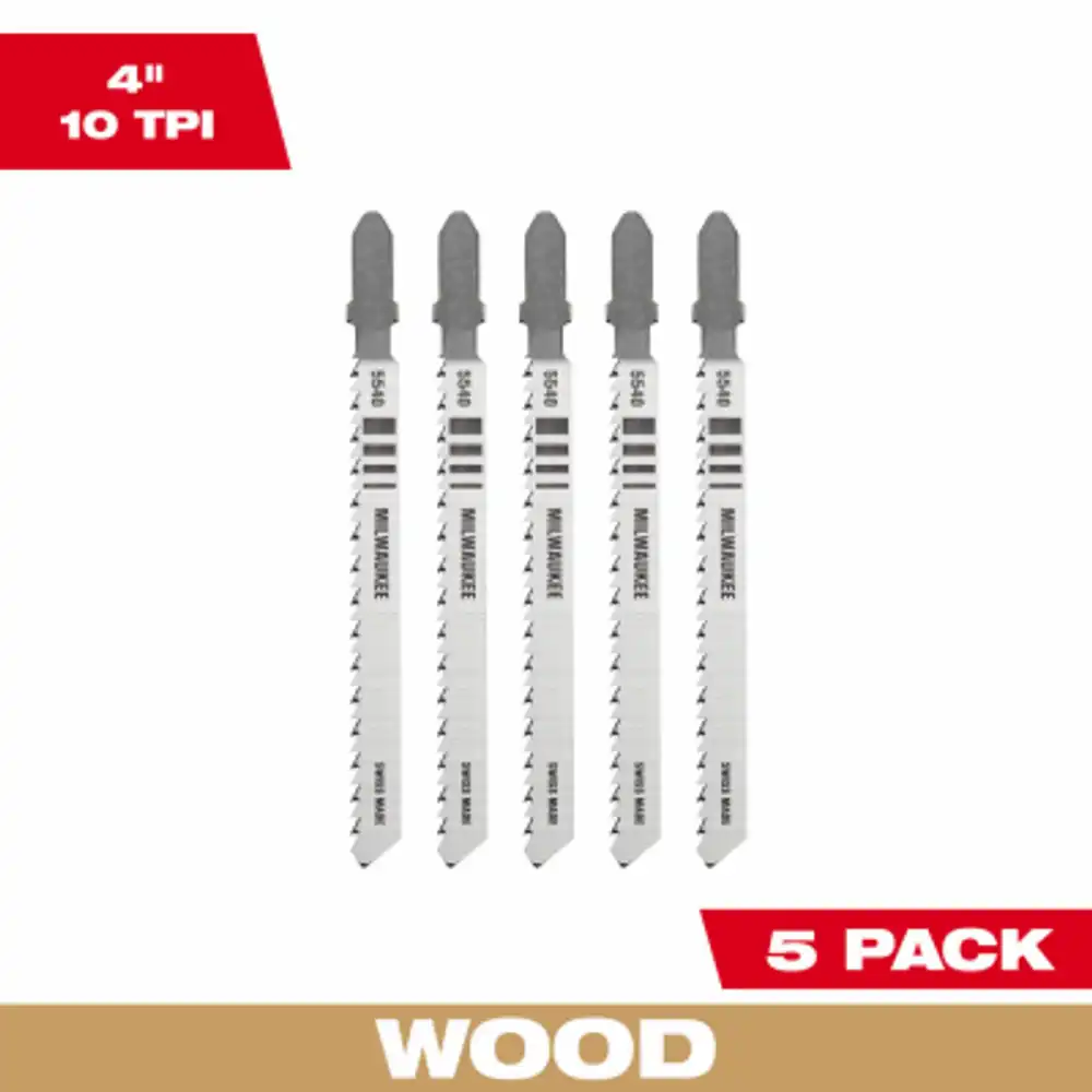 wood jig saw blades, t shank, high carbon steel, 10 tpi, 4 in., 5-pk.