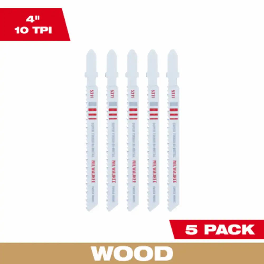 wood jig saw blades, t shank, bi-metal, 10 tpi, 4 in., 5-pk.