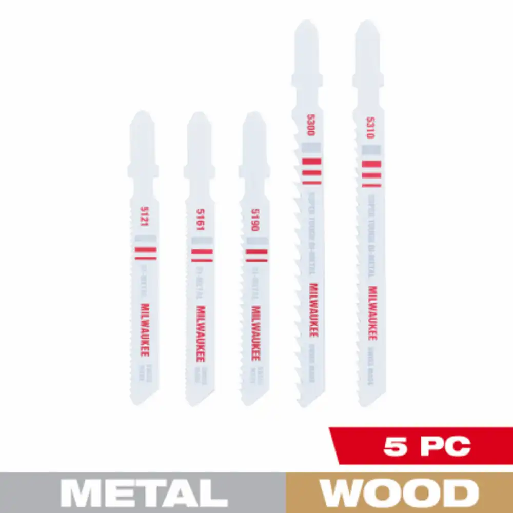 assorted jig saw blades, t shank, bi-metal, 5-pk.