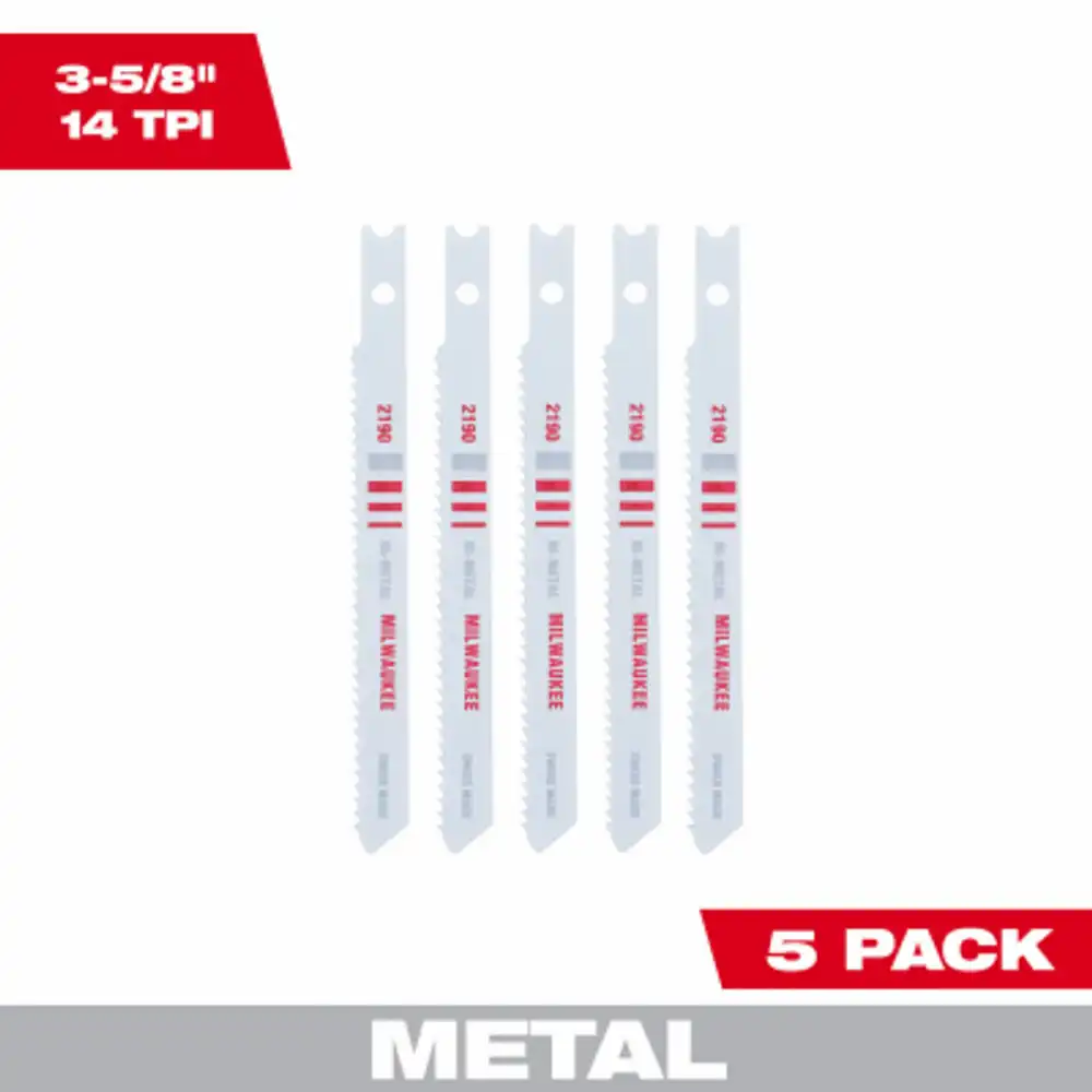 metal-cut jig saw blades, u shank, bi-metal, 14 tpi, 3-5/8 in., 5-pk.
