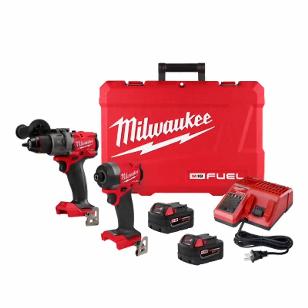 m18 fuel 18-volt cordless hammer drill & impact driver combo kit, brushless motor, (2) batteries & charger