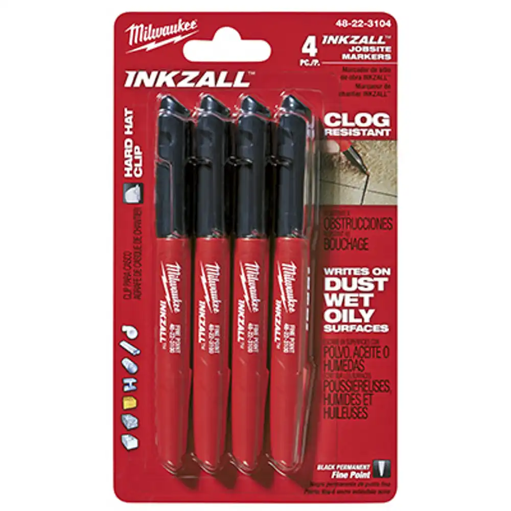 inkzall jobsite markers, fine-point, black, 4-pk.