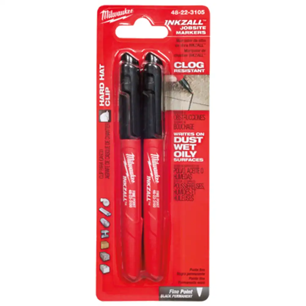 inkzall jobsite markers, fine point, black, 2-pk.