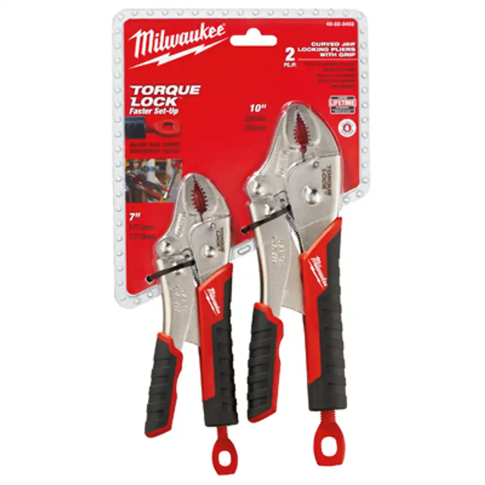 2-pc. curved jaw locking pliers set, overmold grips