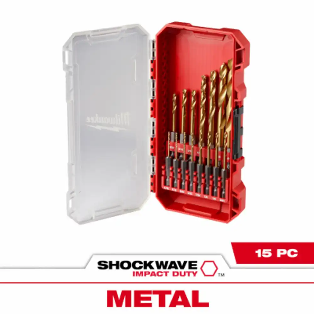 15-pc. shockwave red helix titanium impact drill bit set