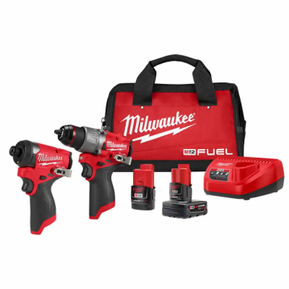 m12 fuel 12-volt fuel cordless subcompact hammer drill & impact driver combo kit, brushless motor, (2) batteries & charger
