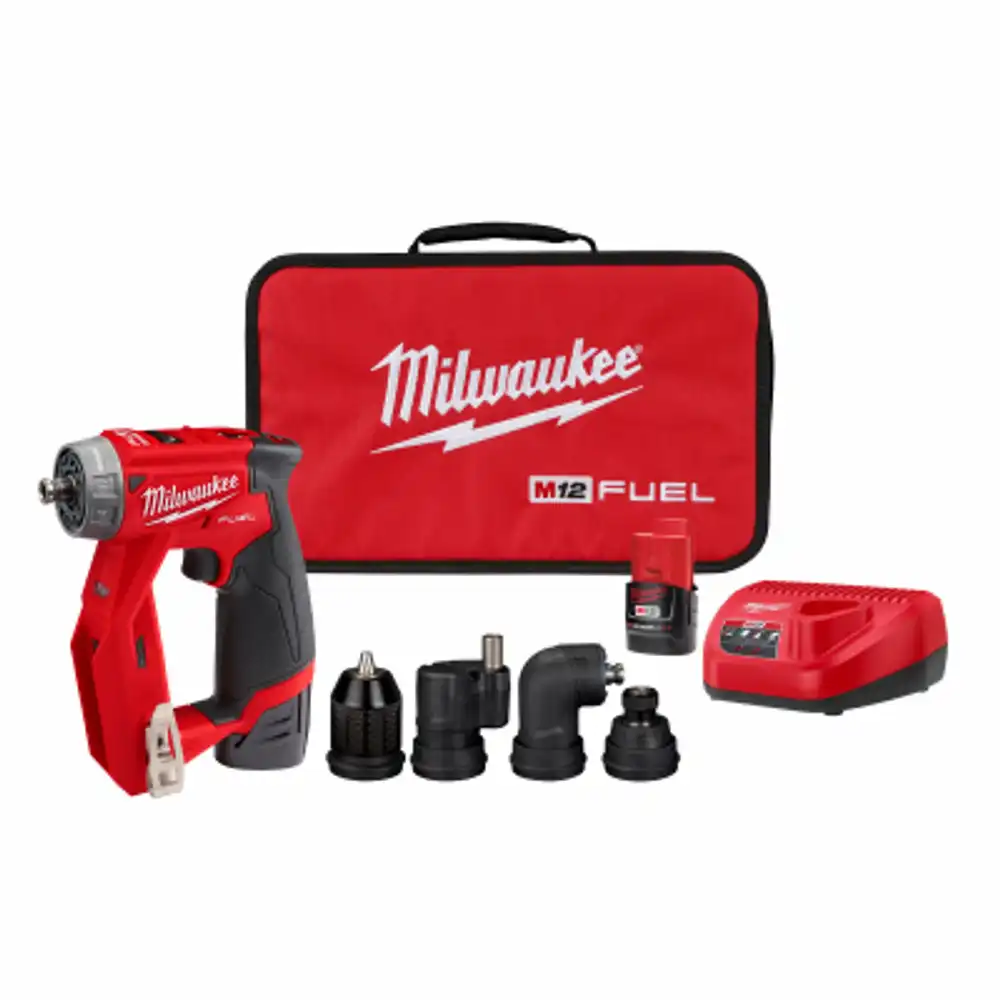 m12 fuel 12-volt cordless installation drill/driver kit, brushless motor, 4 tool heads, 3/8 in. (2) batteries & charger