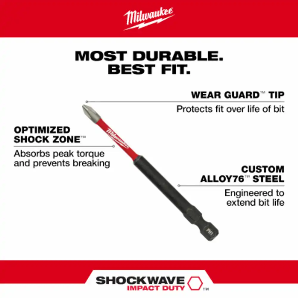shockwave #2 phillips power bit, 3-1/2 in.