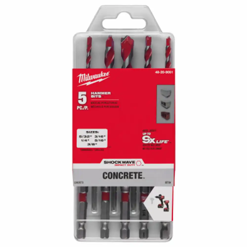 5-pc. shockwave hammer drill bit set, impact-duty carbide