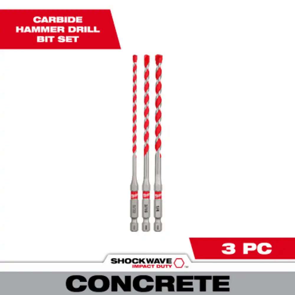 3-pc. shockwave hammer drill bit set, impact-duty carbide