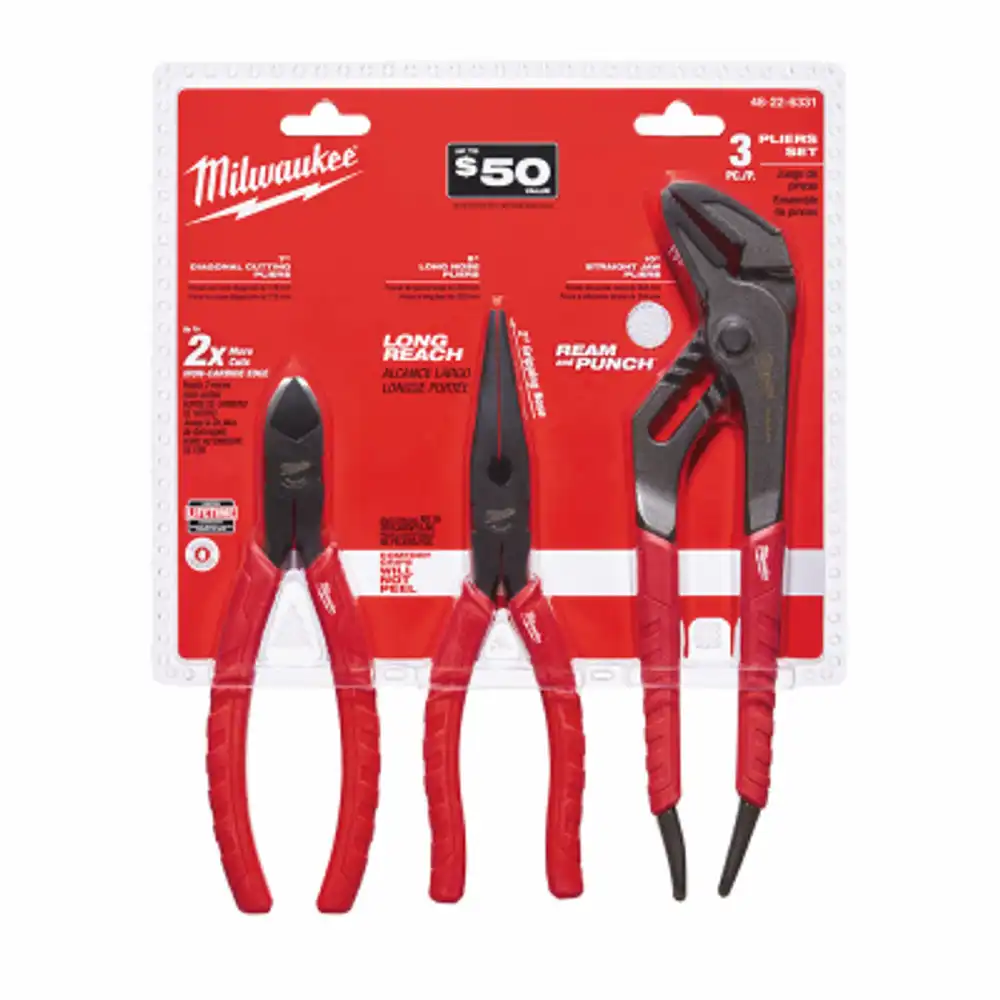 3-pc. comfort grip pliers set, long nose, diagonal cut, slip joint