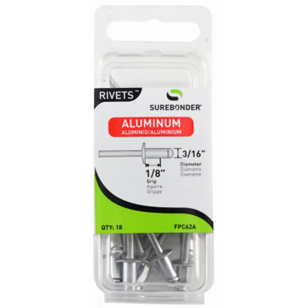 aluminum rivets, short, 3/16-in. dia., 18-pk.