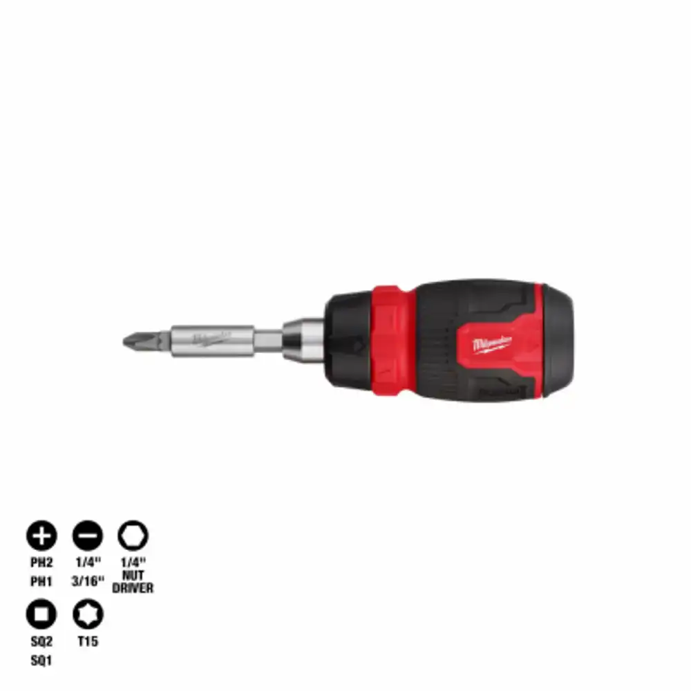 8-in-1 multi-bit ratcheting screwdriver, compact