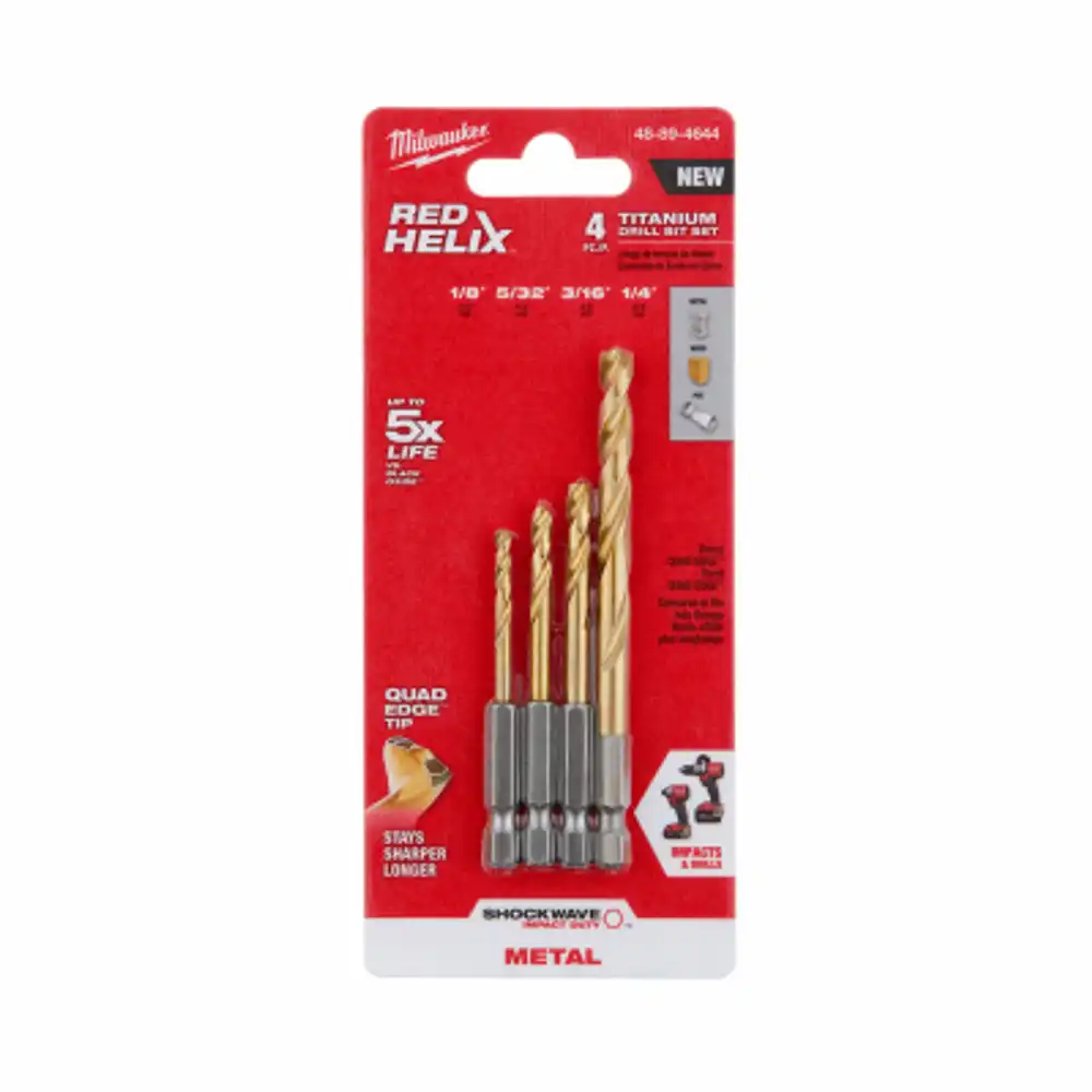 4-pc. shockwave red helix impact drill bit set