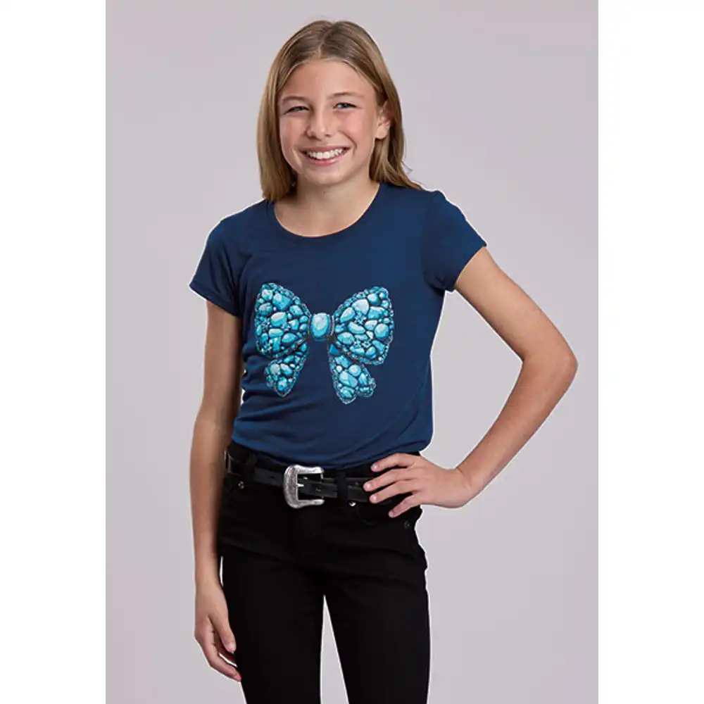 girl's bow tee shirt - navy