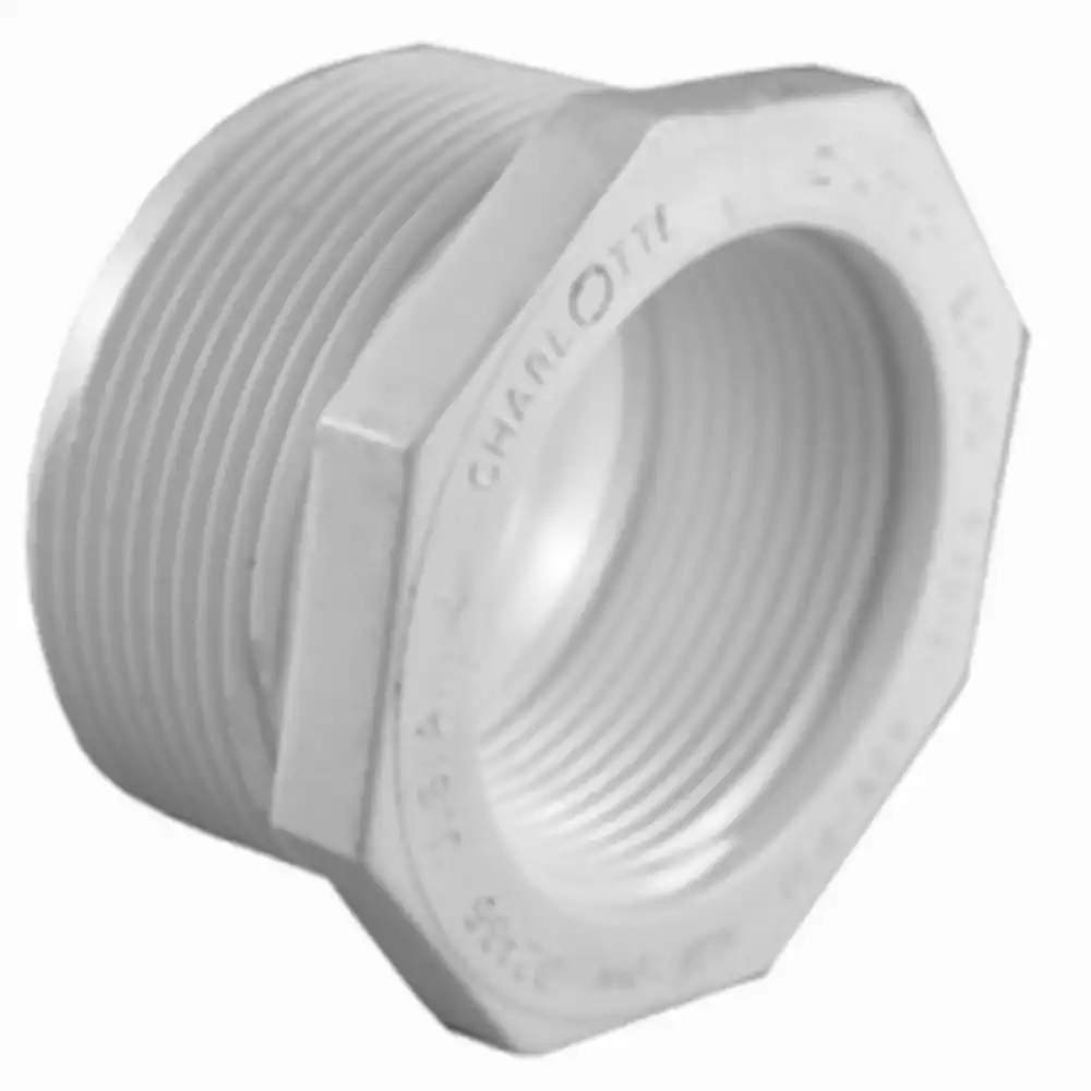 schedule 40 pvc pressure reducer bushing, white, 1-1/2 x 1-1/4 in.