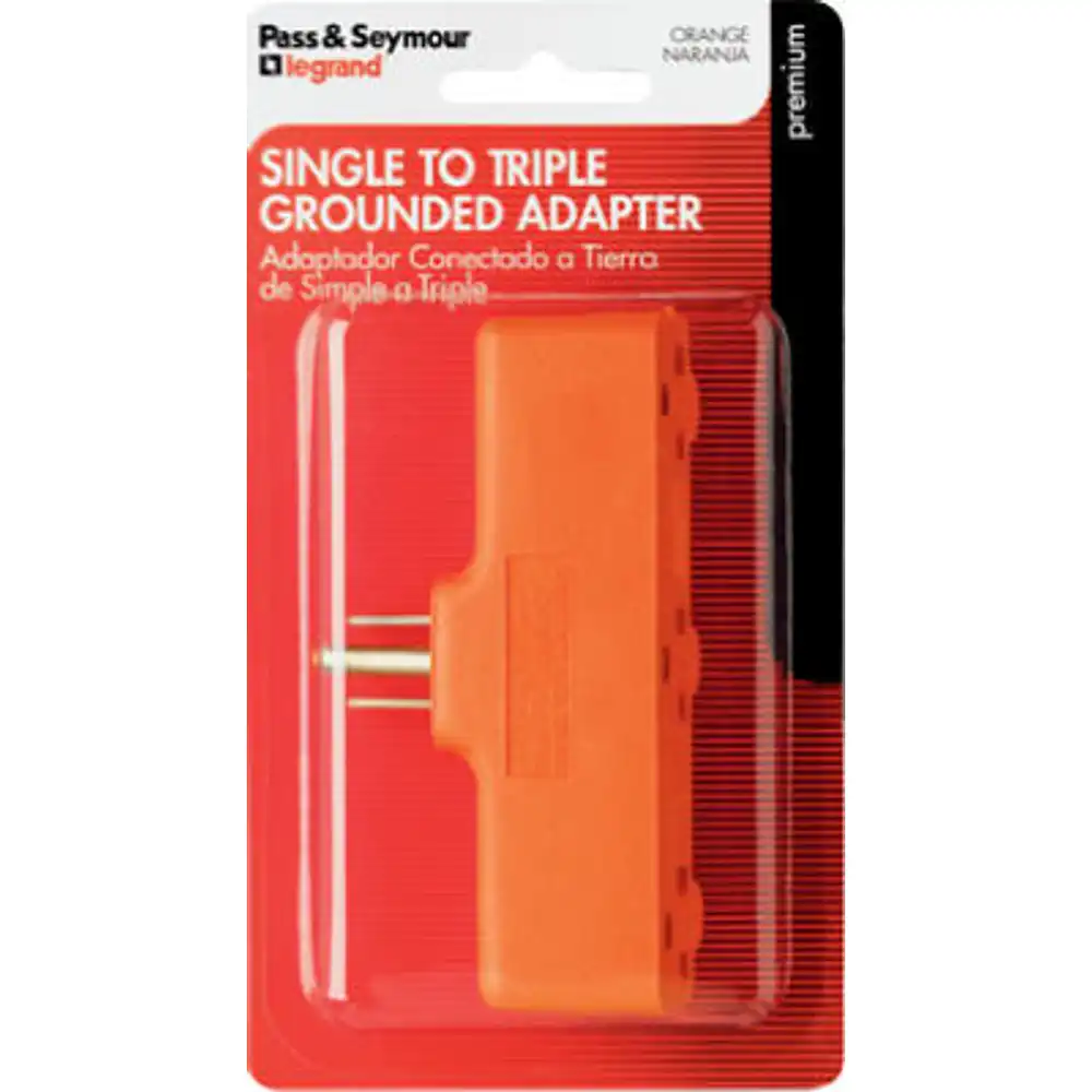 pass & seymour heavy-duty triple outlet tap grounding adapter, orange