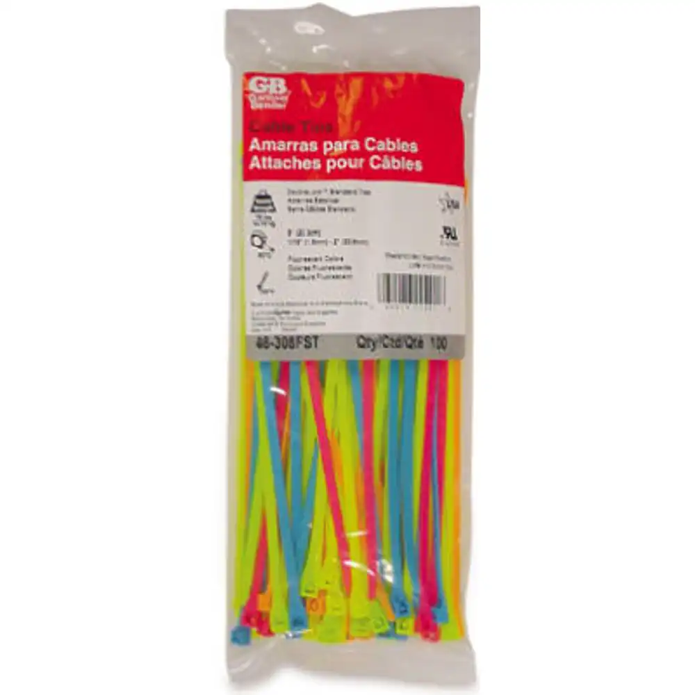 fluorescent cable ties, nylon, 8-in., 100-pk.