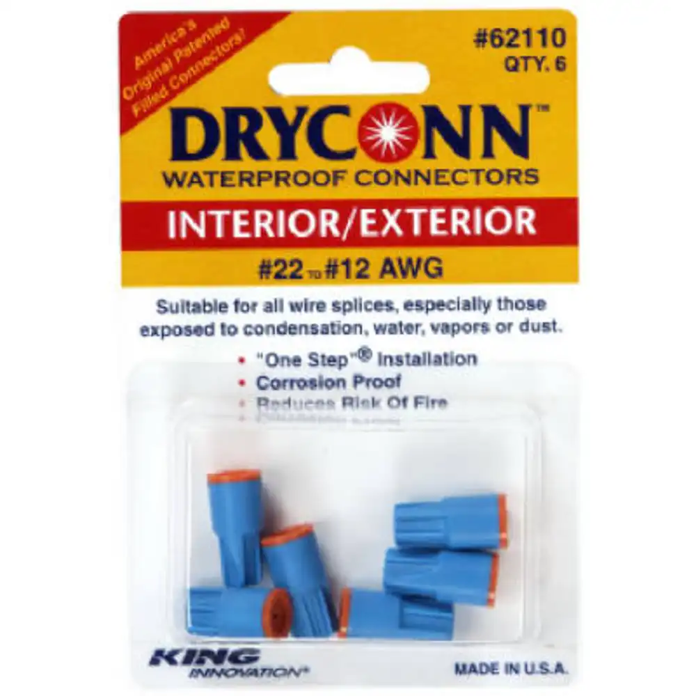 wire connector, waterproof, 300/600v aqua blue/orange, safety sealed, 6-pk.