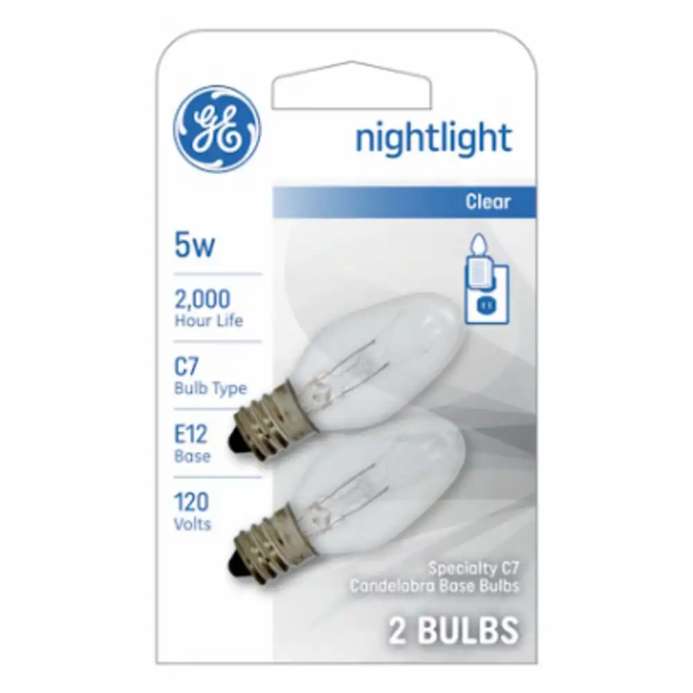 night light bulb, clear, 5 watt, 2-pk.
