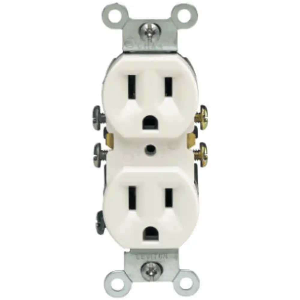 residential-grade grounding duplex receptacle, white, 15a, 125 volt